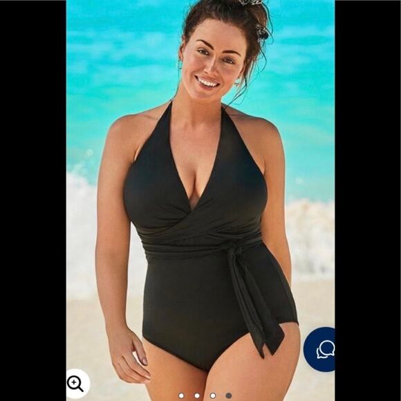 Swimsuits For All Green&Purple Tropical Halter Tie One Piece Swimsuit Sz.16 - Picture 2 of 16